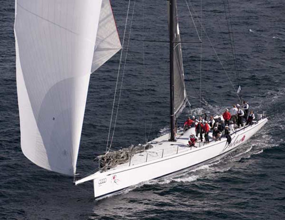 Peter Millard and John Honan's 98ft maxi Lahana in clear water during the Audi Sydney Gold Coast Yacht Race