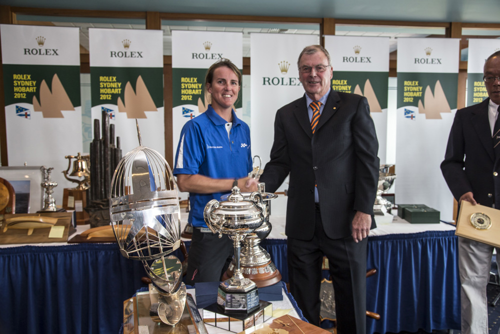 Stacey Jackson from Black Jack receiving the silverware from Peter Underwood, AC, Governor of Tasmania
