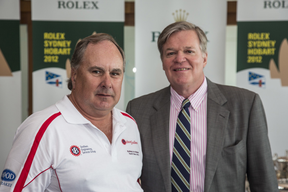 Andrew Wenham, owner of Southern Excellence accepts his trophy for second in PHS Division 1 from Paul Weedon, Chairman, TasPorts