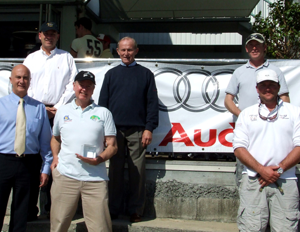 back - CYCA Commodore Matt Allen, SYC Commodore Neale Hollier, Ben Taylor from Mr Kite, front row - Stephen Hall from Audi, Rick Scott Murphy from PHS winner Namadgi and Cameron Neill from the winning 38 Star Dean-Willcocks Yeah Baby