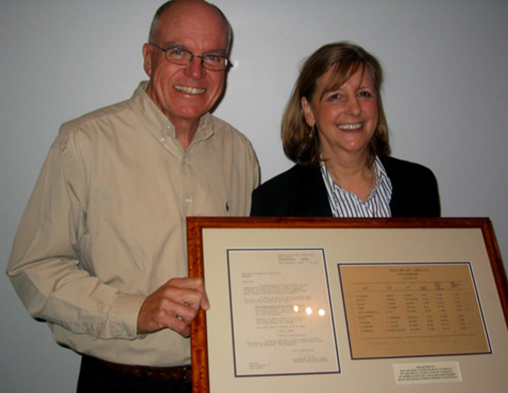 RYCT Commodore Marion Cooper presents CYCA Commodore with the list of starters from the first Sydney Hobart in 1945