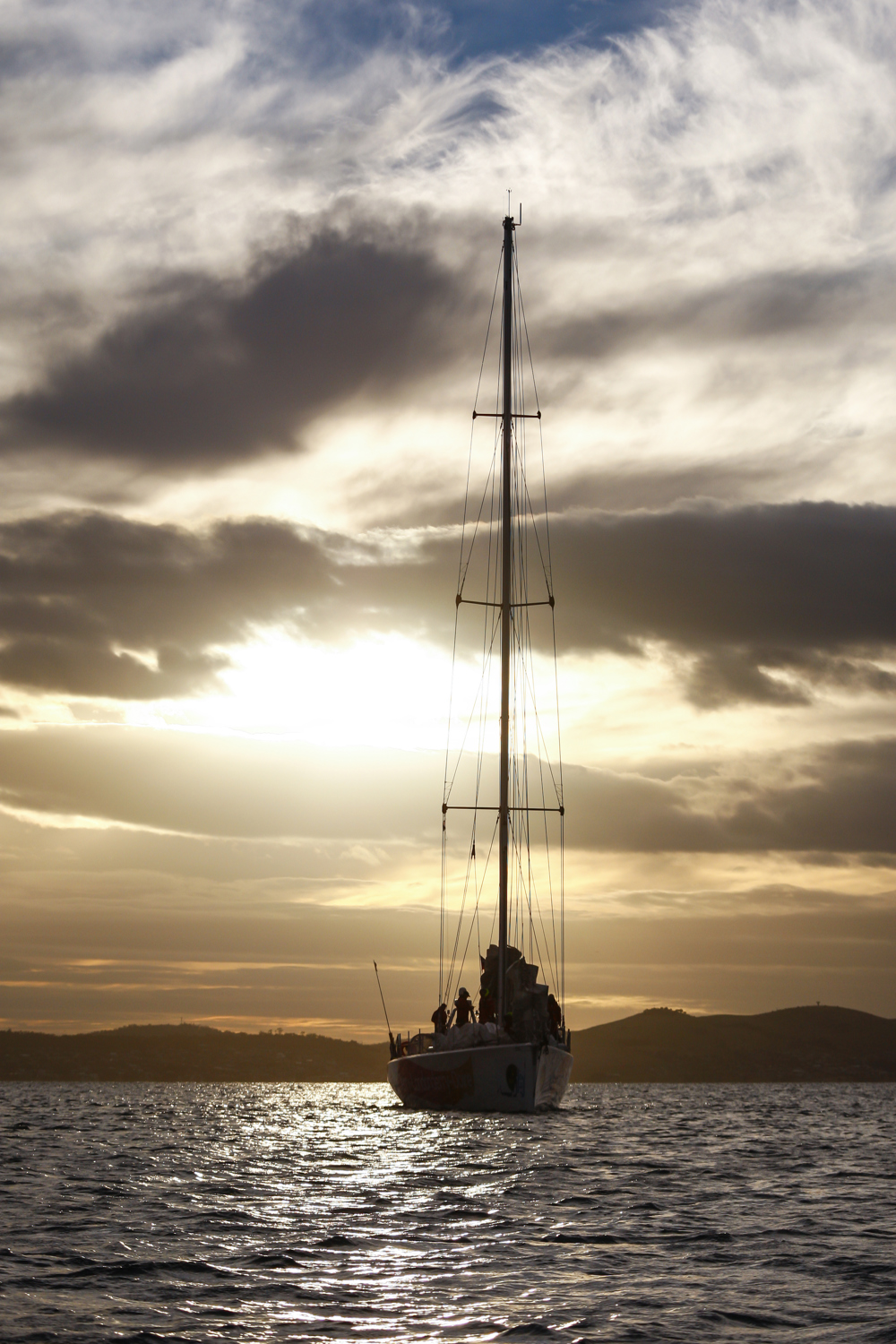 Derry~Londonderry~Doire is the first to sail up the Derwent river as a part of the Clipper Round the World race, a category of the Sydney to Hobart yacht race at Constitution Dock in Hobart, Monday, Dec. 30, 2013. (AAP Image/Heath Holden) NO ARCHIVING, EDITORIAL USE ONLY