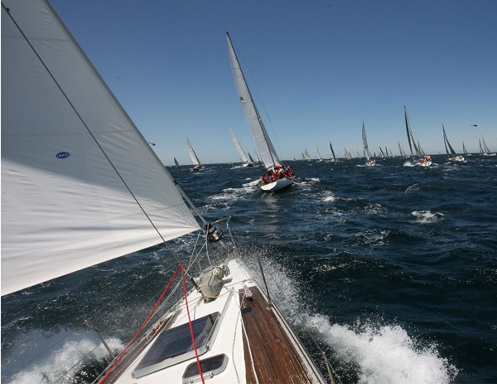 Helsal IV heading out to the sea mark off Sydney Heads before turning right to head to Hobart