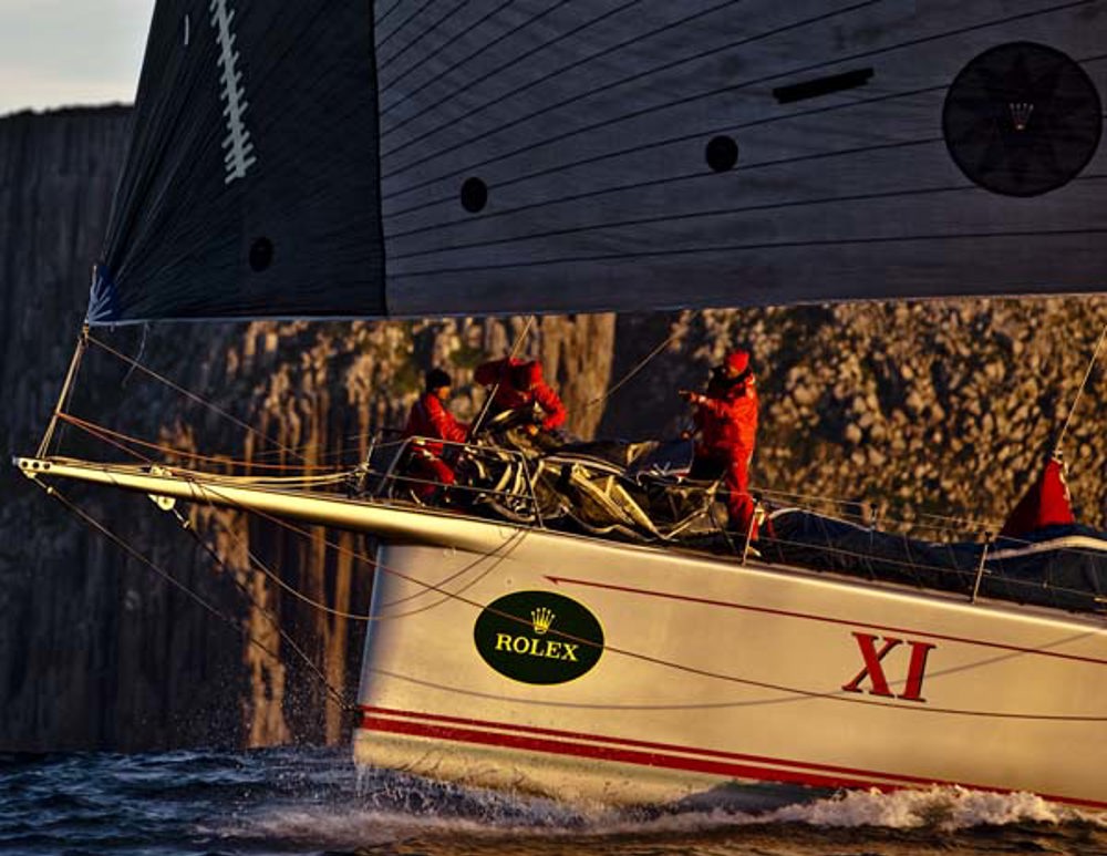 Wild Oats XI sailing past Tasman Island in the early hours of Sunday morning