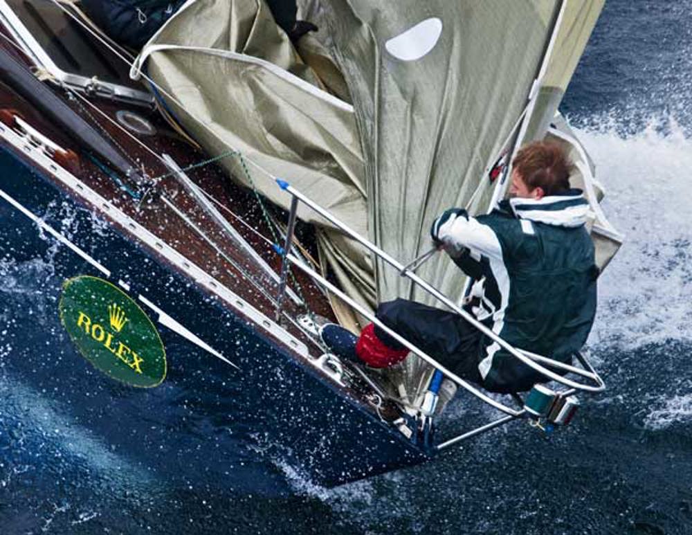 Tough work for the bowman aboard Atse Blei's S & S 41 Pinta-M