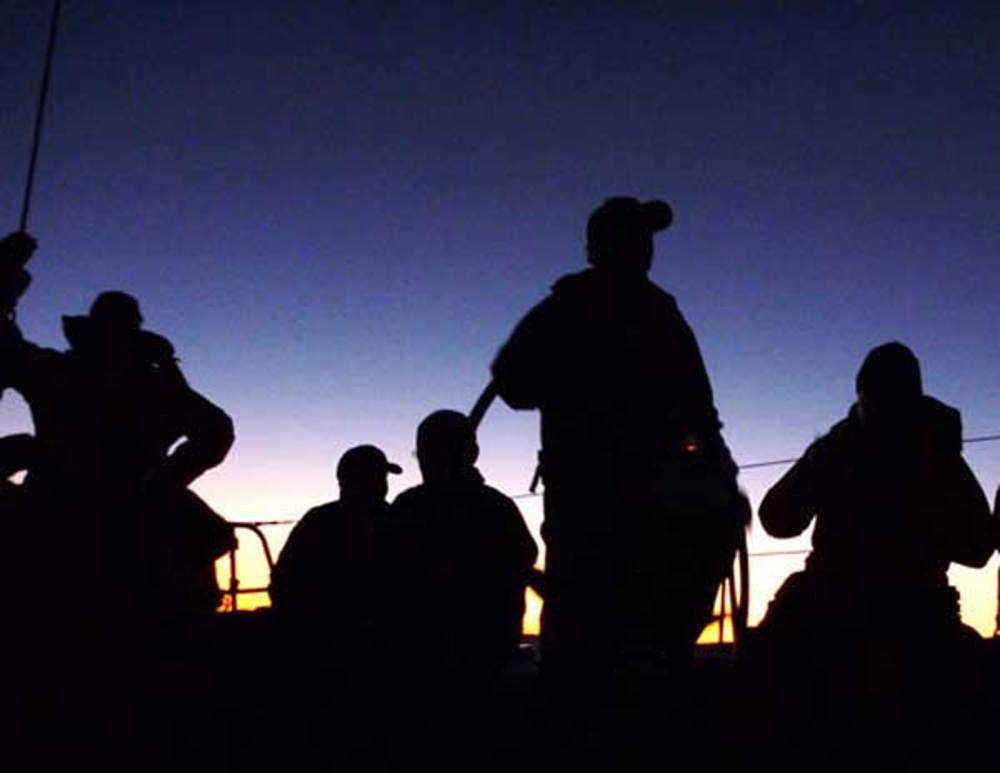 Twilight on the deck of Future Shock