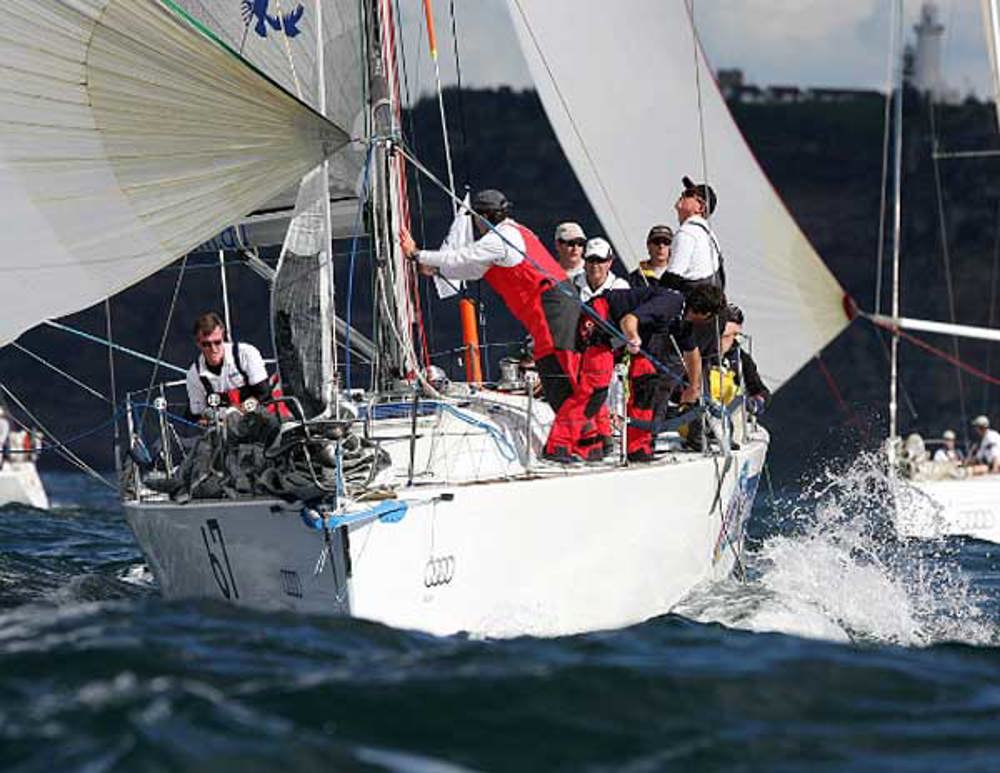 Warren Buchan and Kristy Edwards' Sayer 44.9 Colortile shortly after the start of the Audi Sydney Gold Coast Yacht Race 2010