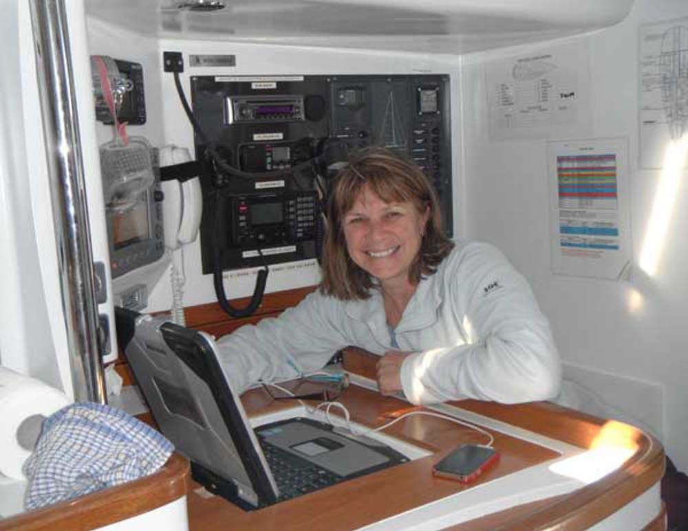 Exile's navigator Julie Hodder hard at work at the nav station