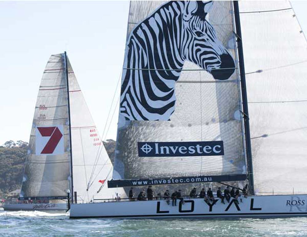 Super maxis Wild Oats XI and Investec Loyal duel up the harbour