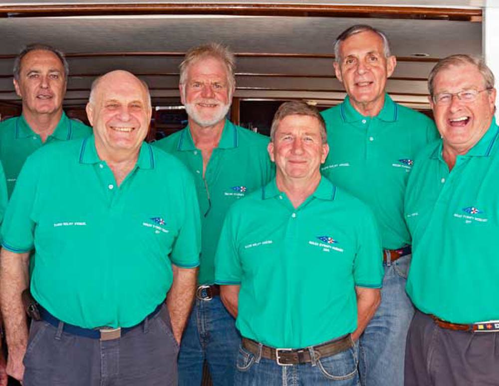 The crew of the Radio Relay Vessel: Bruce Gould, Dave Hodgson, Col Tipney, Richard Winning, Andrew ‘Steak’ Copley, Rob ‘Scriv’ Scrivenor and head of the team, David Kellett