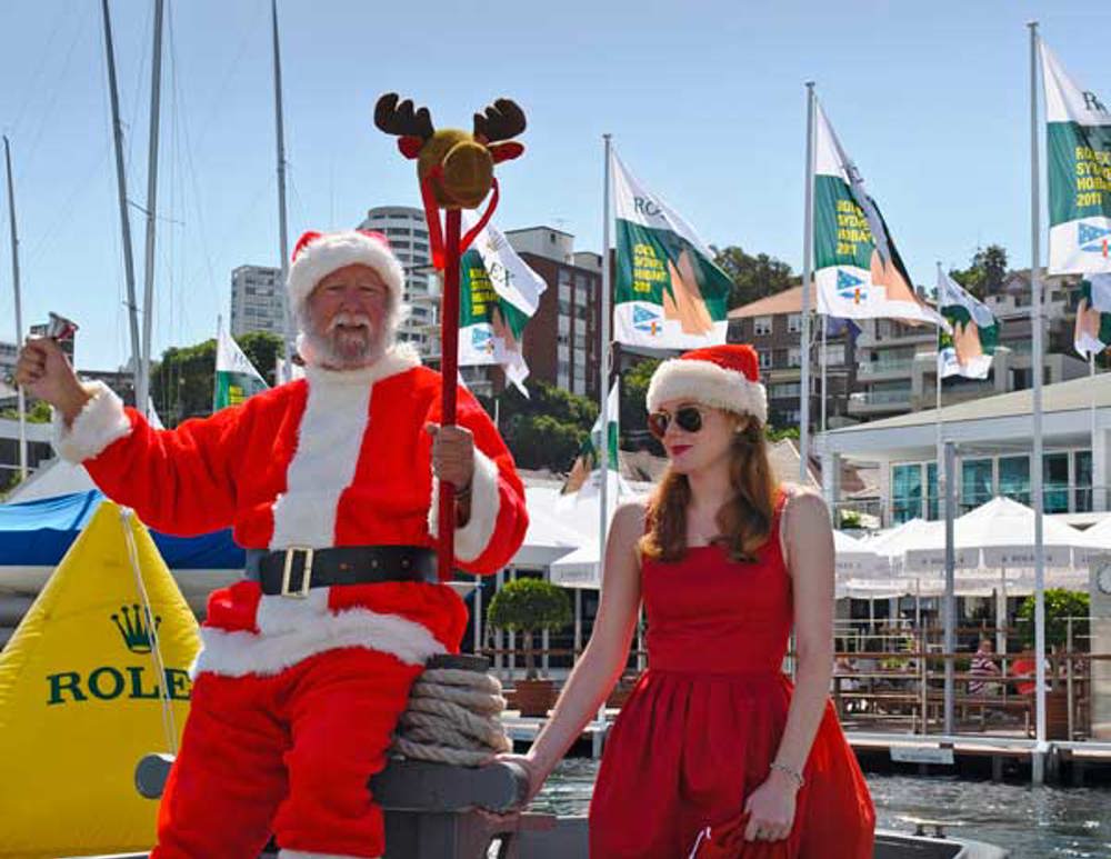 Santa Claus visits international crews from the Rolex Sydney Hobart