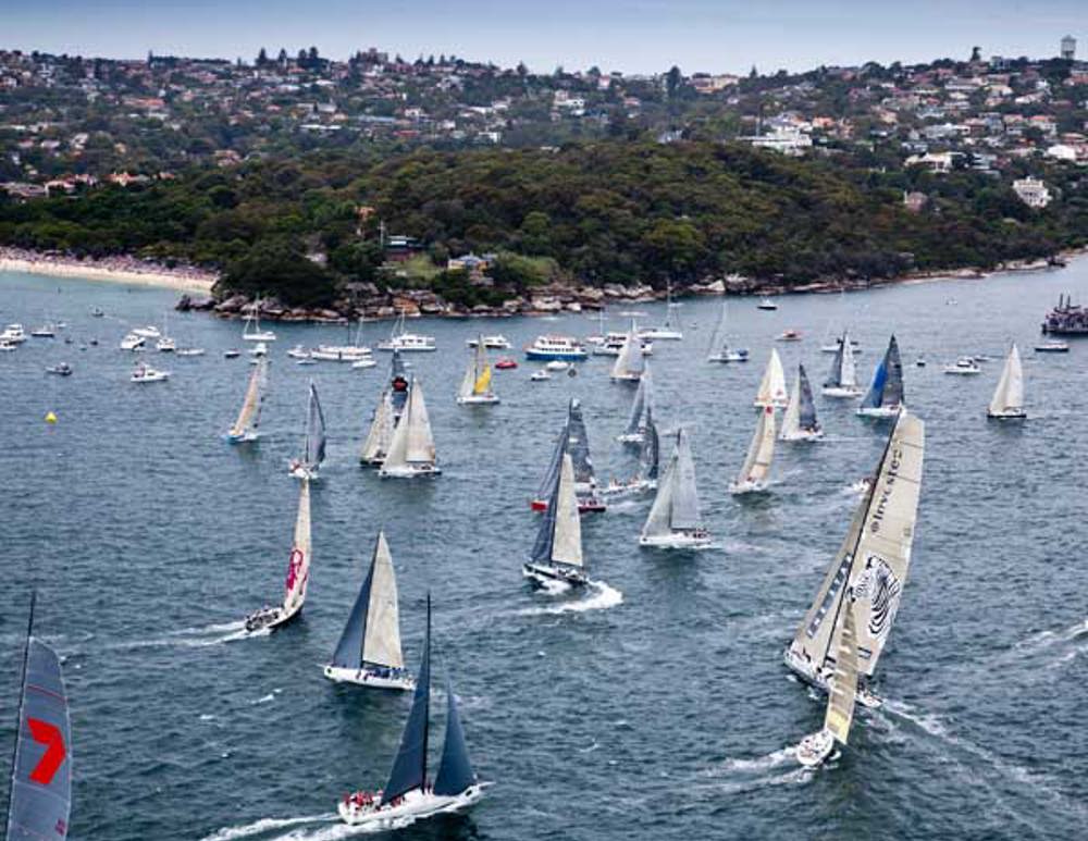 Pre-start manoveures for the 88 boats in the 67th Rolex Sydney Hobart