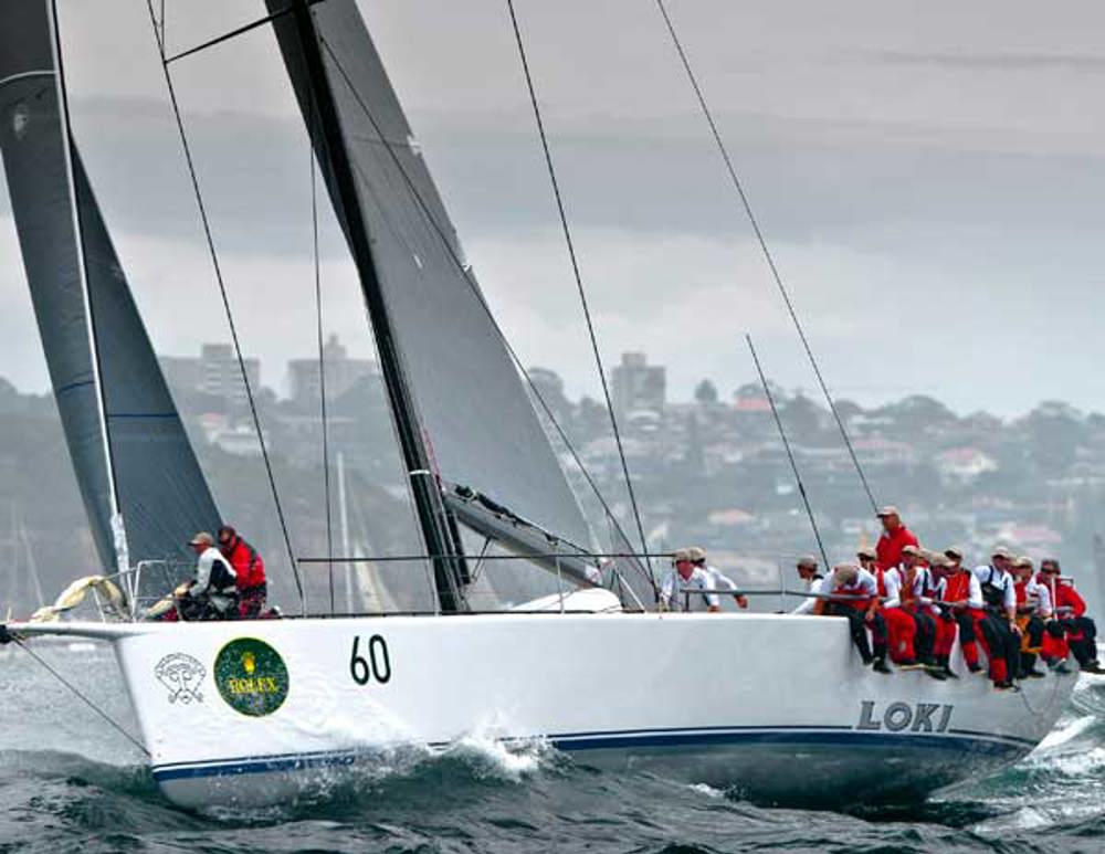 Stephen Ainsworth's Loki exiting Sydney Harbour after the start of the 67th Rolex Sydney Hobart