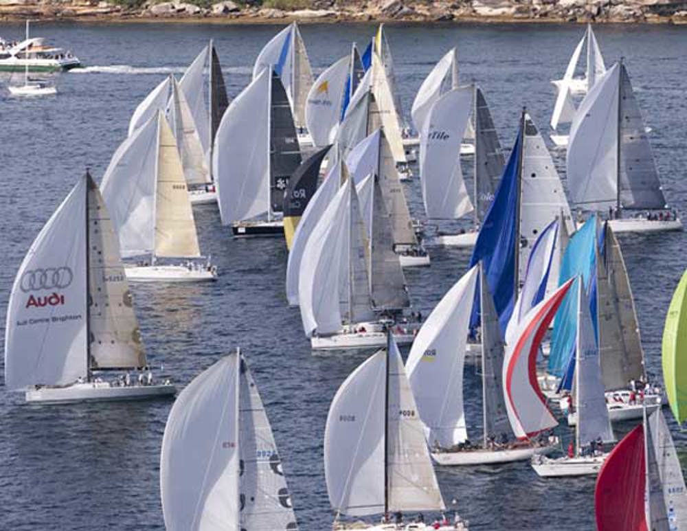 Colourful spinnakers at the Sow & Pigs mark in the 25th Audi Sydney Gold Coast Yacht Race