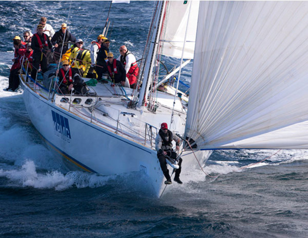 Brindabella with Brad Kellett at the helm and the bowman in action
