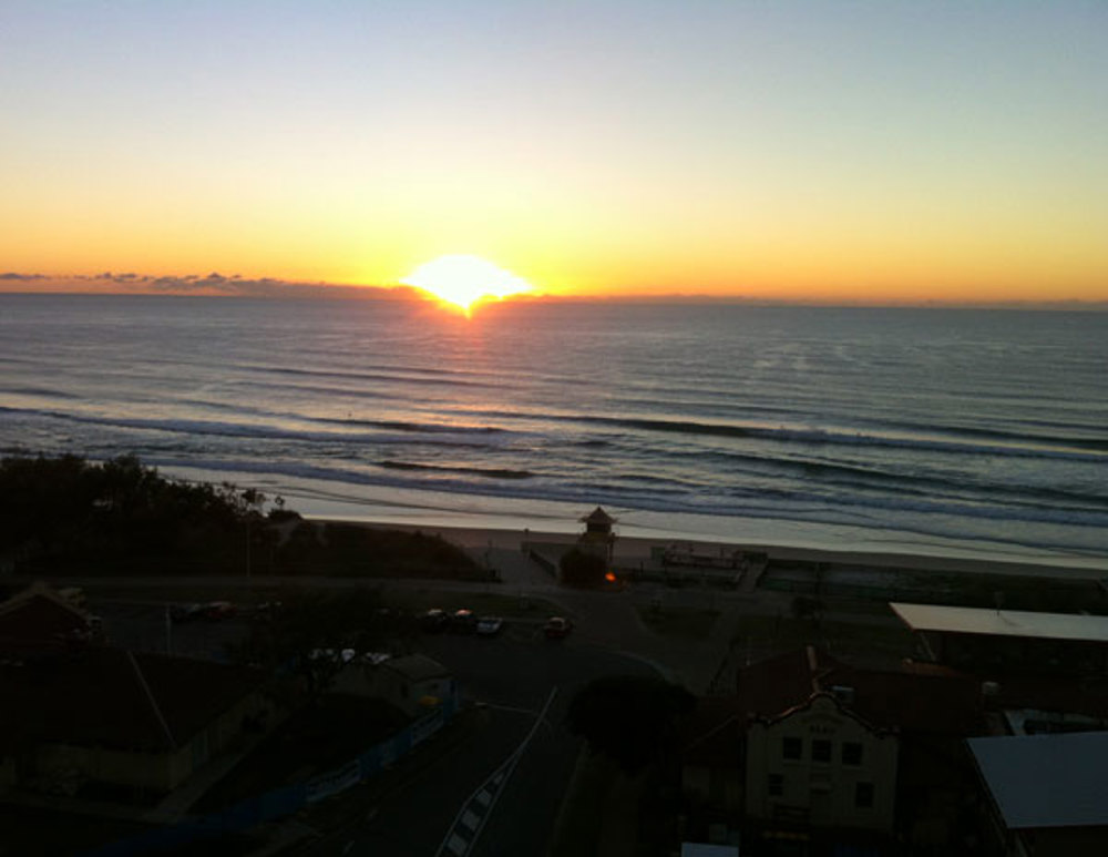 Sunrise over Main Beach - the view from the race finishing box, 0630hrs