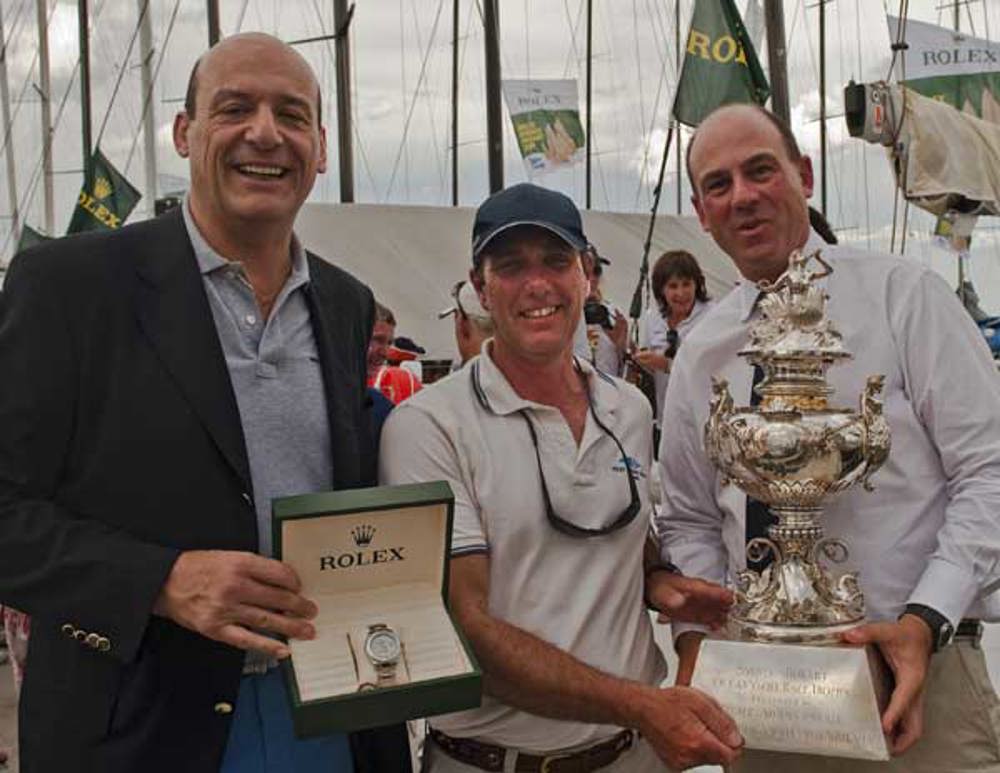 Matteo Mazzanti, Rolex SA presenting Andrew Saies, Two True with Rolex Yacht-Master timepiece and CYCA Commodore Matt Allen with the Tattersall's Cup