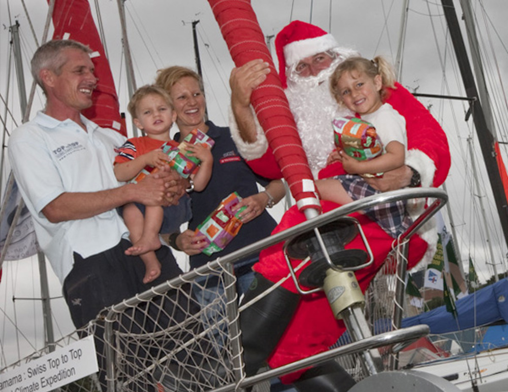 From left to right: Pachamama owner Dario Schwoerer, son Andre, wife Sabine Schwoerer, Santa Claus, and daughter Salina.