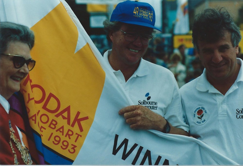 Wild Oats (4343) - 1993 SHYR IOR winners with Hobart Lord Mayor - Peter Campbell CYCA Archive