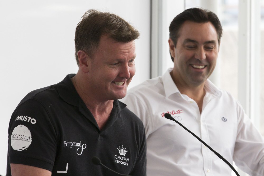 Anthony Bell - Perpetual Loyal and Mark Richards - Wild Oats XI share a light hearted moment