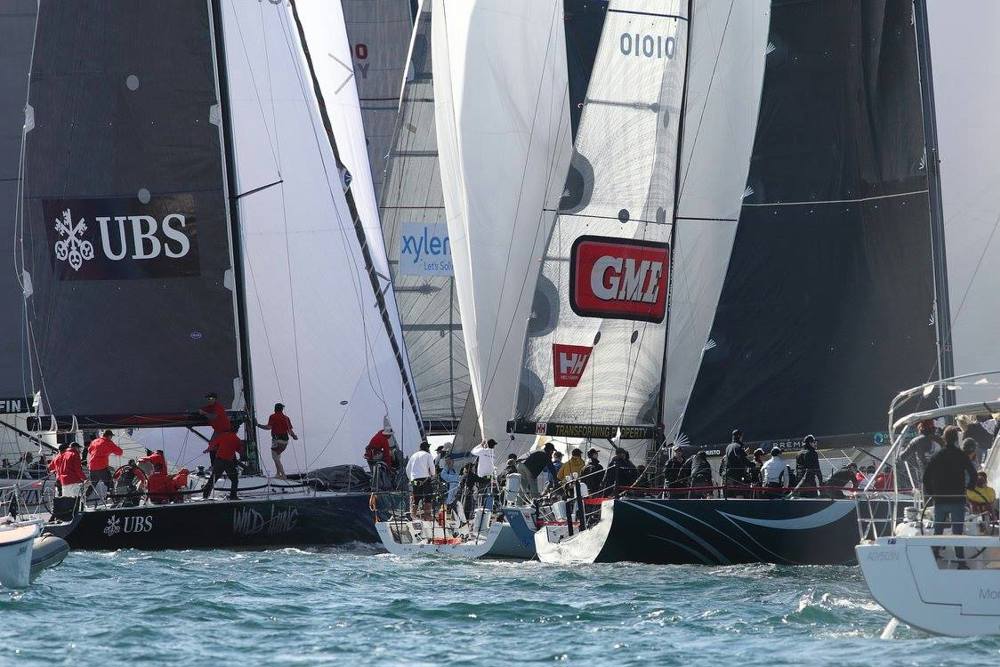 Close racing in Sydney Harbour soon after the start