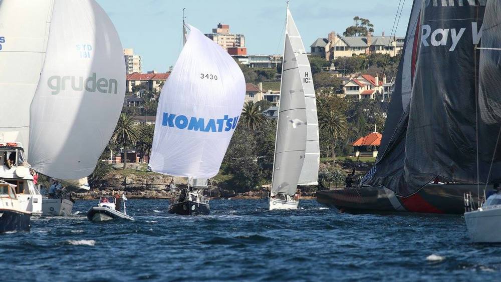 Some of the back markers proceeding down Sydney Harbour towards the sea