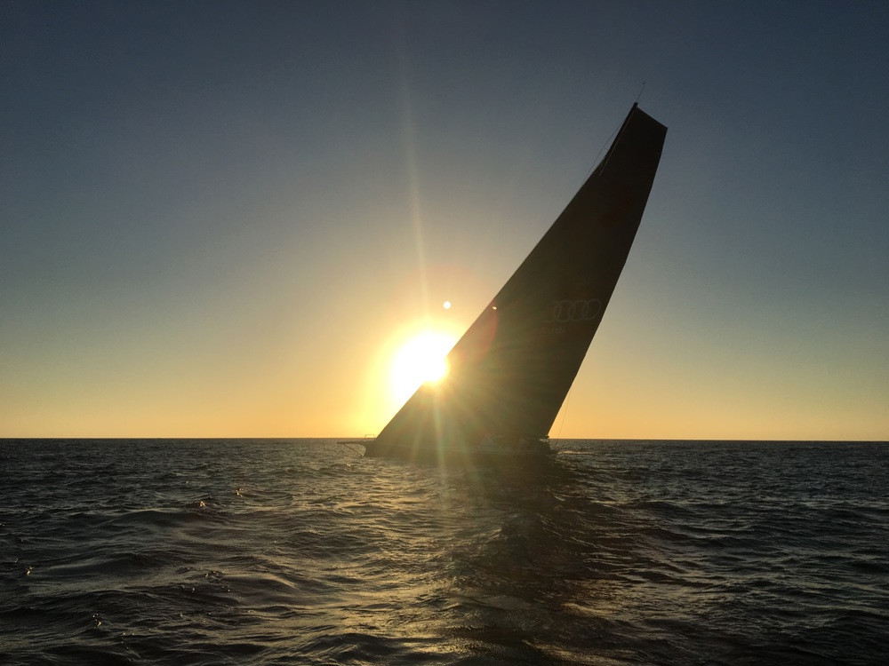 Wild Oats XI at sunrise on Day 3 with 5 miles to go
