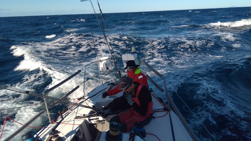 Komatsu Azzurro chasing an overall win in the 2017 Land Rover Sydney Gold Coast Yacht Race.  Great speed for the 34 footer.
