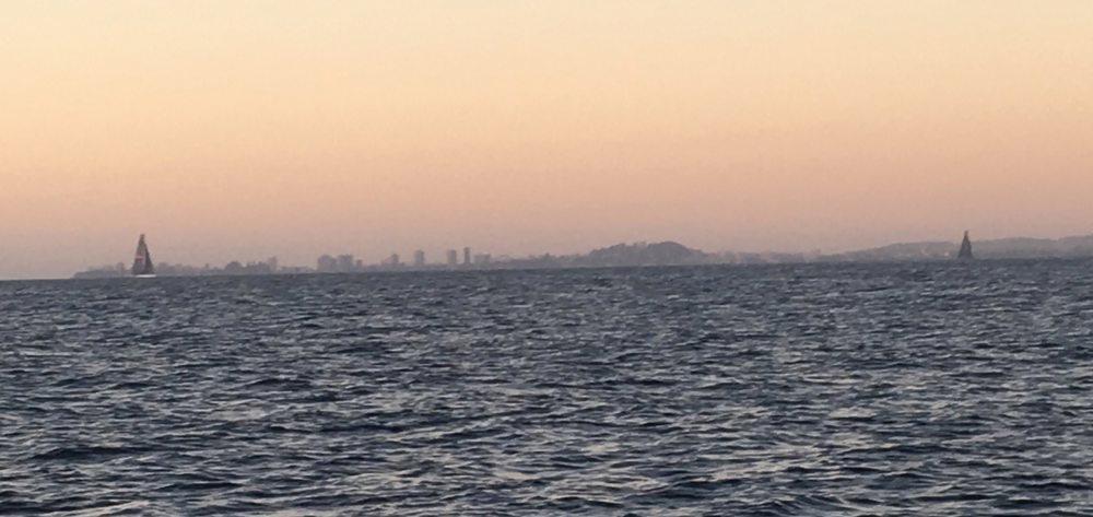 Wild Oats XI and Black Jack soon after passing Burleigh Heads on the way to the finish