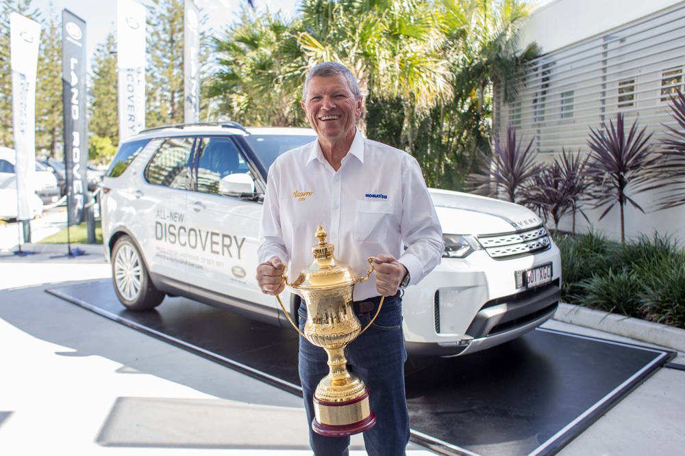 Shane Kearns with the trophy for overall winner and the latest Land Rover Discovery