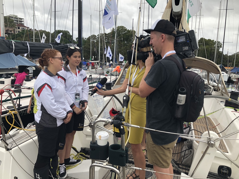 Wax Lyrical crew being interviewed on the morning of the 2017 race