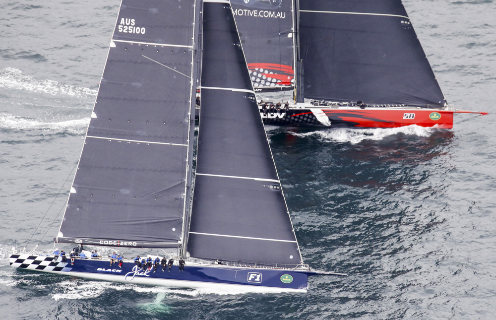 Peter Harburg's Black Jack leading LDV Comanche in the harbour