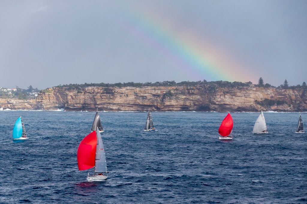 The tail end of the fleet leaving Sydney Harbour, with Dreki Sunnan in the foreground