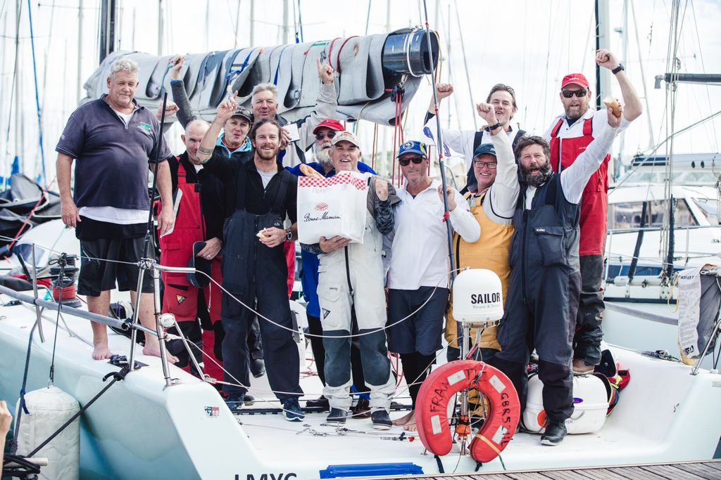 The crew of Frantic after their line honours win