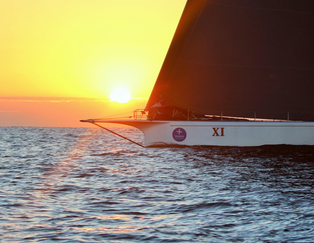 Wild Oats XI in the early morning sunlight