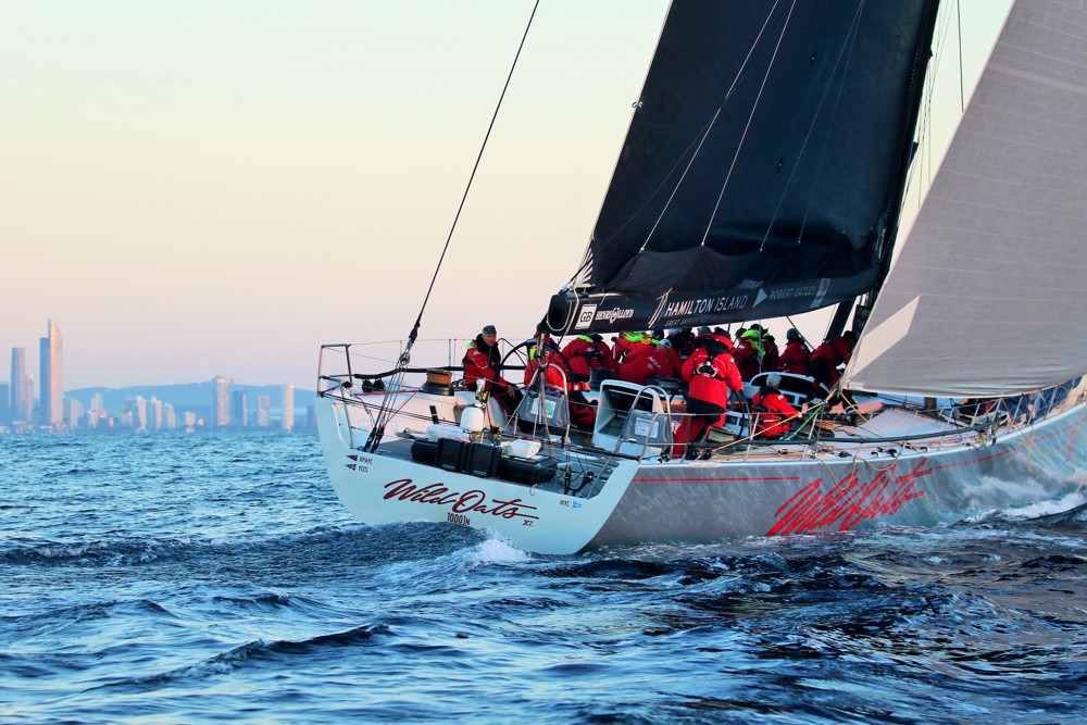 Wild Oats XI with the Southport skyline in the background