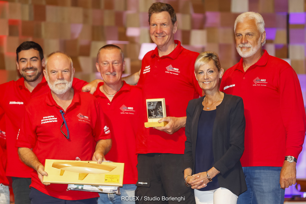 The Honourable Elise Archer MP with the skipper and crew of Ausreo, First in IRC Division 4 for the Sir Arthur Warner Trophy