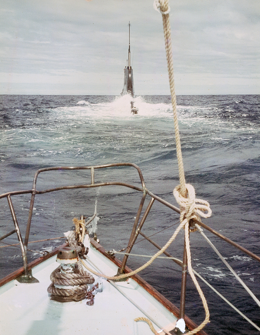 Lolita being towed by HMS Trump - 1963 Sydney Hobart