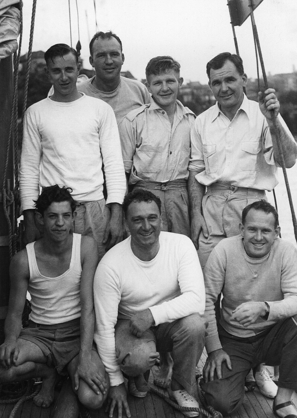 SHYR 1947 Peer Gynt Crew, including Trygve Halvorsen (front right), Stan Darling (front centre), Carl Halvorsen (right middle), Magnus Halvorsen (back)