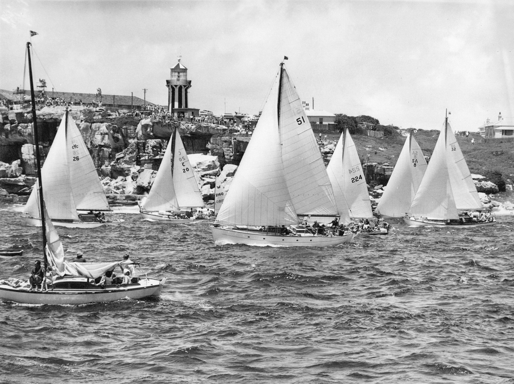 Phalarope (CYC26) leading Kurura (51) out of Sydney Harbour - 1956 SHYR start - CYCA Archives