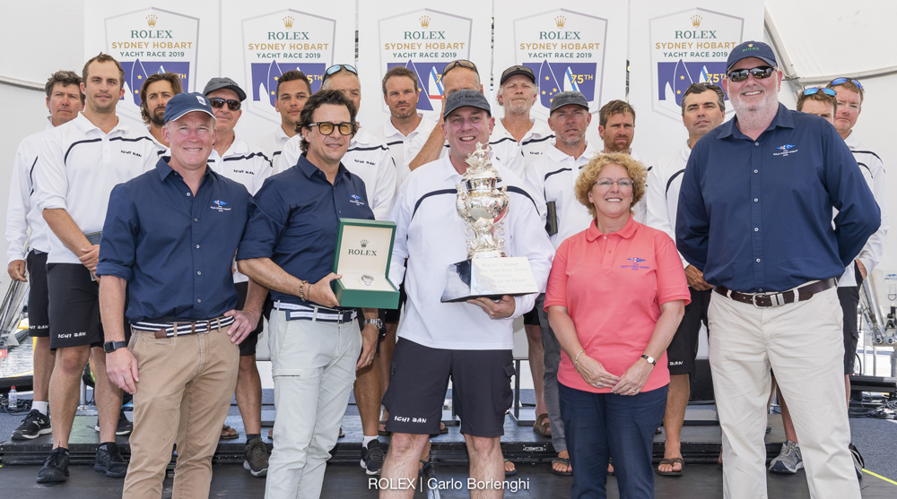 Prizegiving ceremony - Overall winner
Will Hodgman (Premier of Tasmania)
Patrick Boutellier (Rolex Australia)
Matt Allen (Owner of Ichi Ban)
Tracy Matthews (Commodore RYCT)
Paul Billingham (Commodore CYCA)