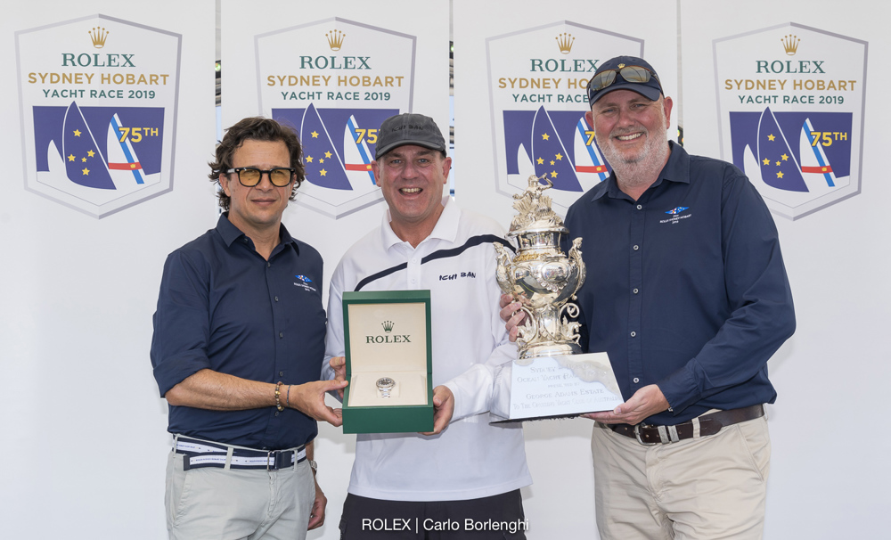 Prizegiving ceremony - Overall winner 
Patrick Boutellier (Rolex Australia)
Matt Allen (Owner of Ichi Ban)
Paul Billingham (Commodore CYCA)