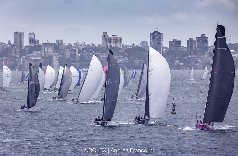 Sean Langman's Moneypenny (foreground, second from right) at the Sydney Harbour start. Credit: ROLEX/Andrea Francolini.