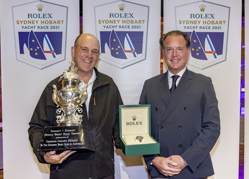 Matt Allen (Left), owner of the overall winning yacht Ichi Ban, and Benoit Falletti, (R, Rolex Australia)                                                                                                  