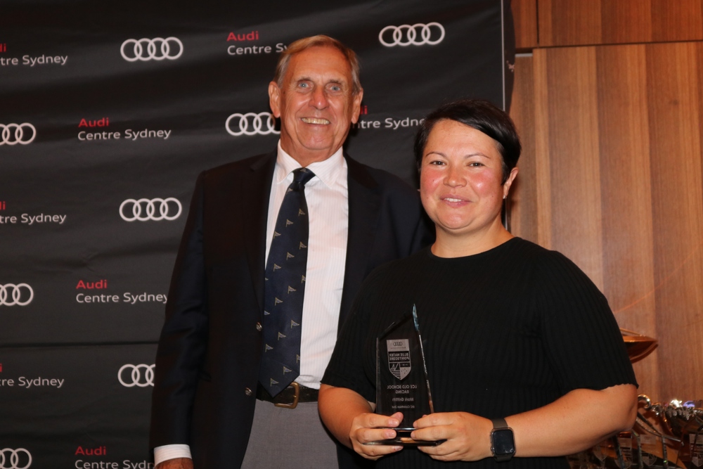 CYCA Vice Commodore Arthur Lane with Angelique Kear (LCE Old School Racing).