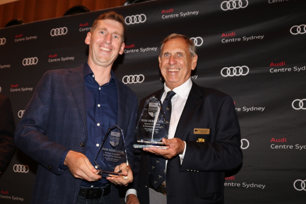 CYCA Vice Commodore Arthur Lane with Rum Rebellion co-skipper Graeme Dunlop.