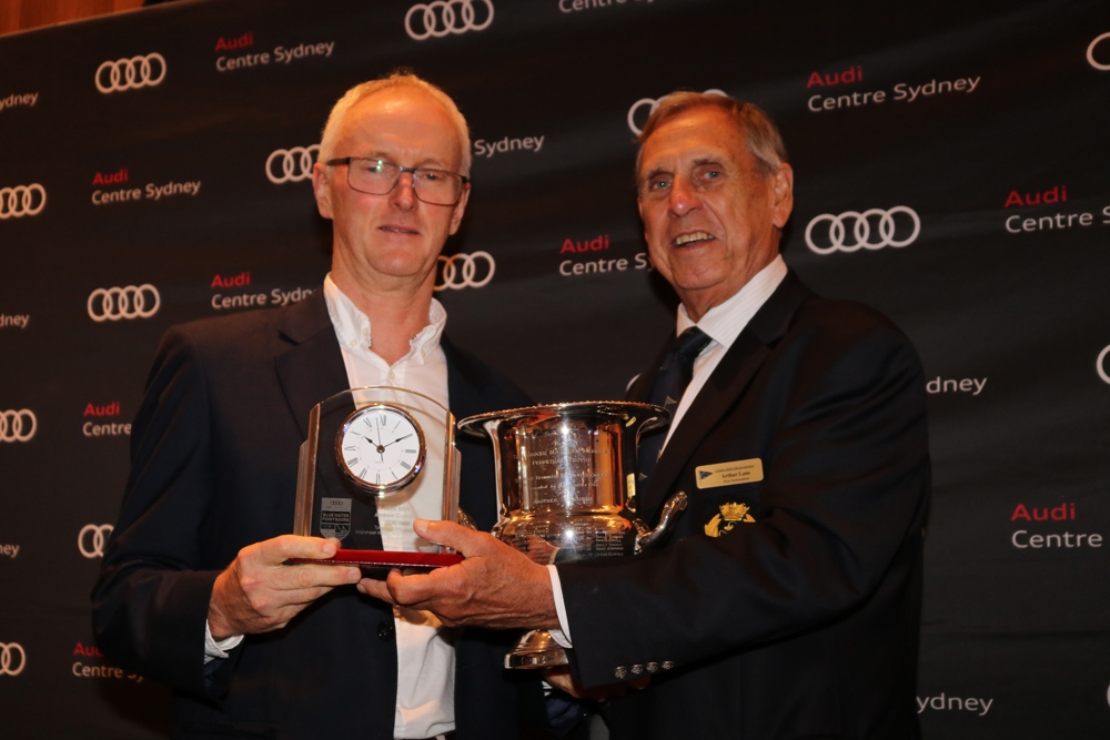 CYCA Vice Commodore Arthur Lane with Ichi Ban mainsheet hand Andrew Cuddihy.