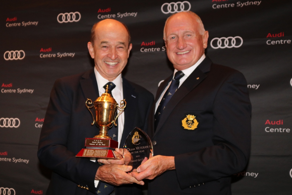 CYCA Commodore Noel Cornish AM with CYCA Ocean Racing Veteran of the Year, David Griffith (Whisper).