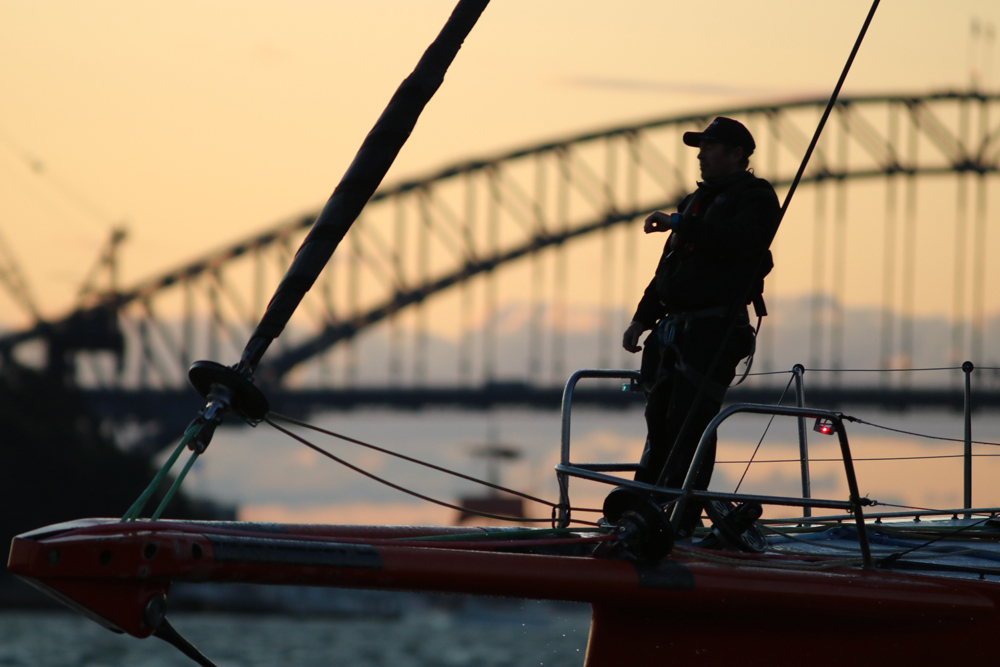 A reflective bowman on Andoo Comanche before the start