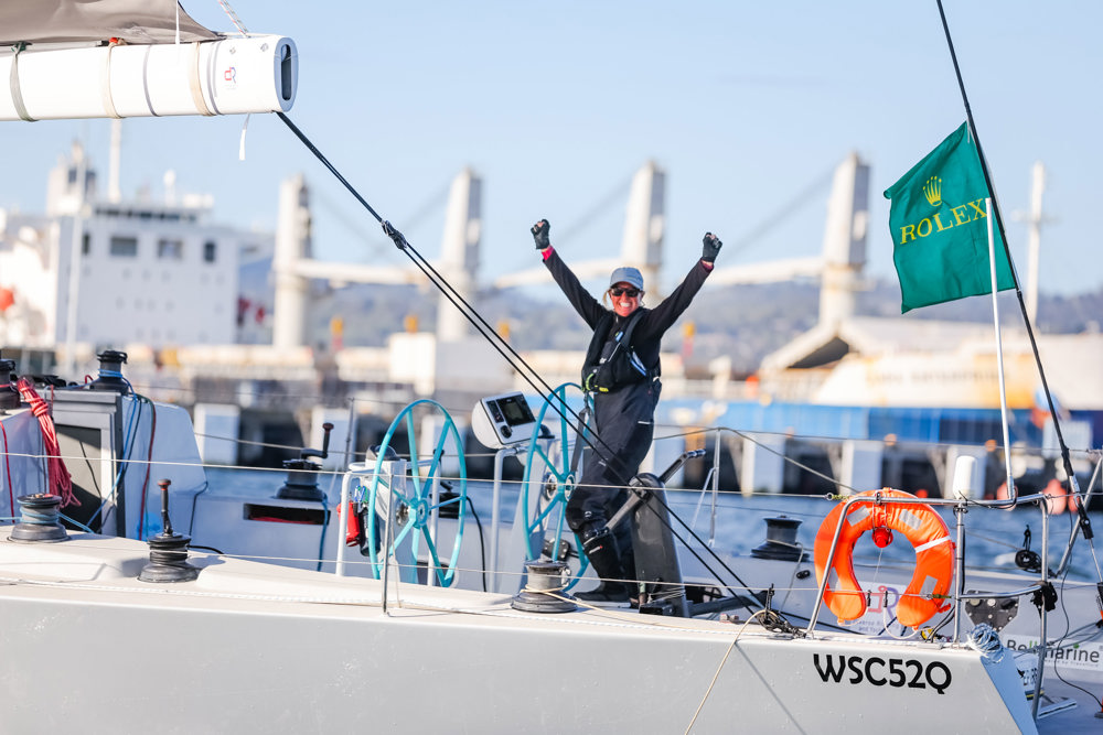 Annika Thomson, co-skipper of Ocean Crusaders J-Bird, pretty happy about finishing the 2022 Rolex Sydney Hobart
